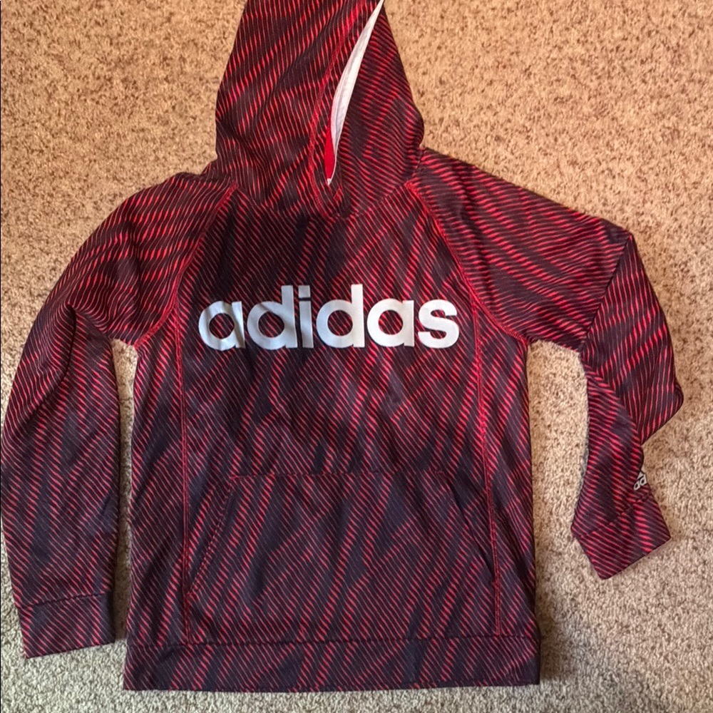 Adidas Striped Red and Black dri-fit Hoodie